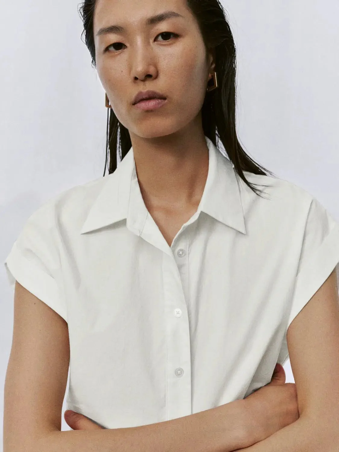 Nipped Waist Cap Short Sleeve Shirts