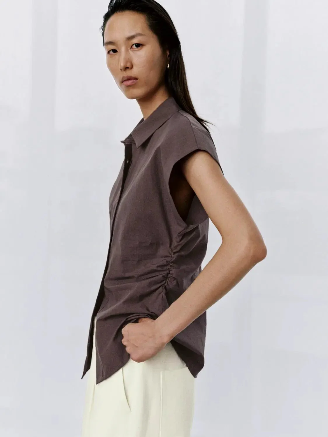 Nipped Waist Cap Short Sleeve Shirts