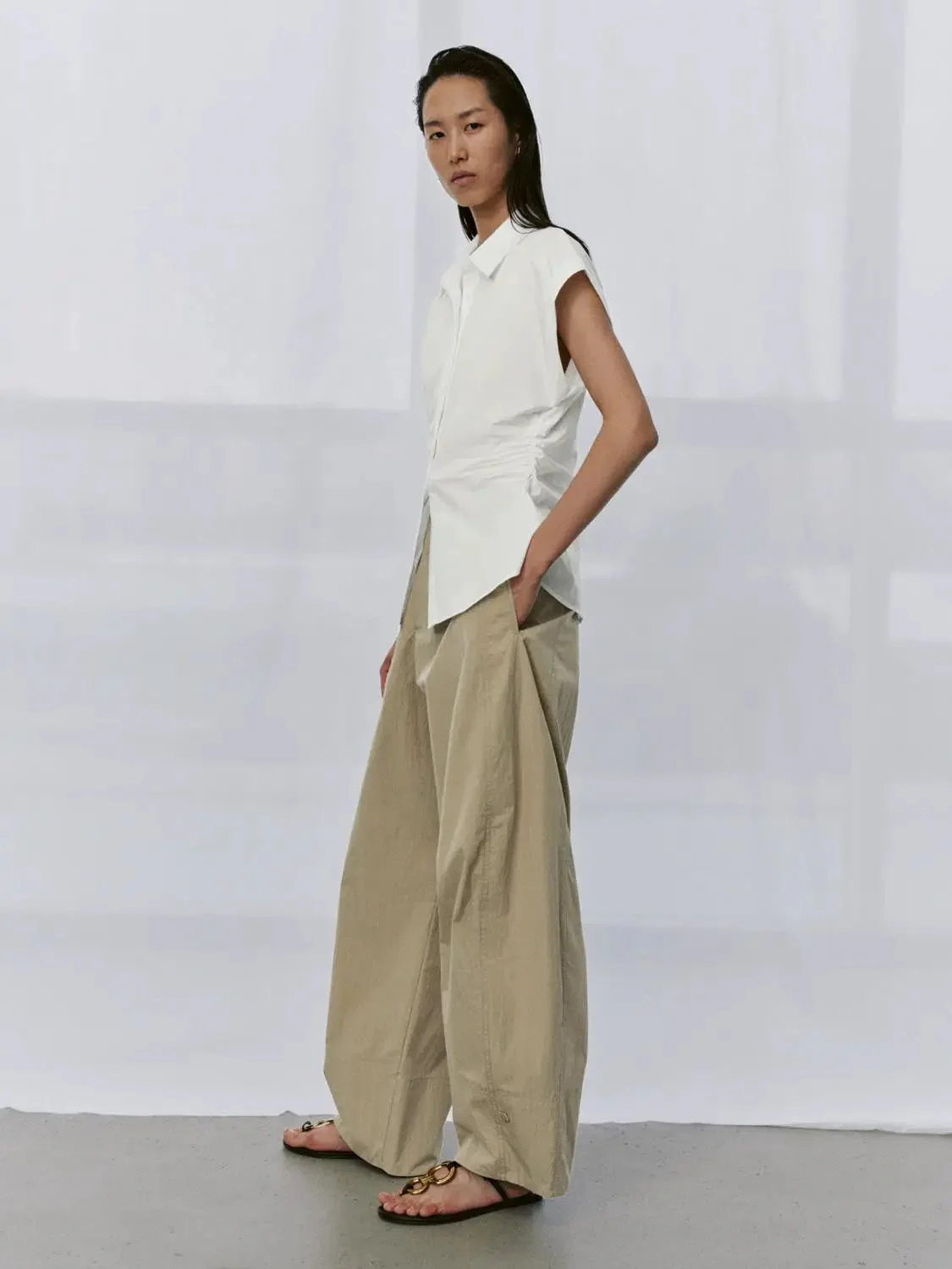 Nipped Waist Cap Short Sleeve Shirts