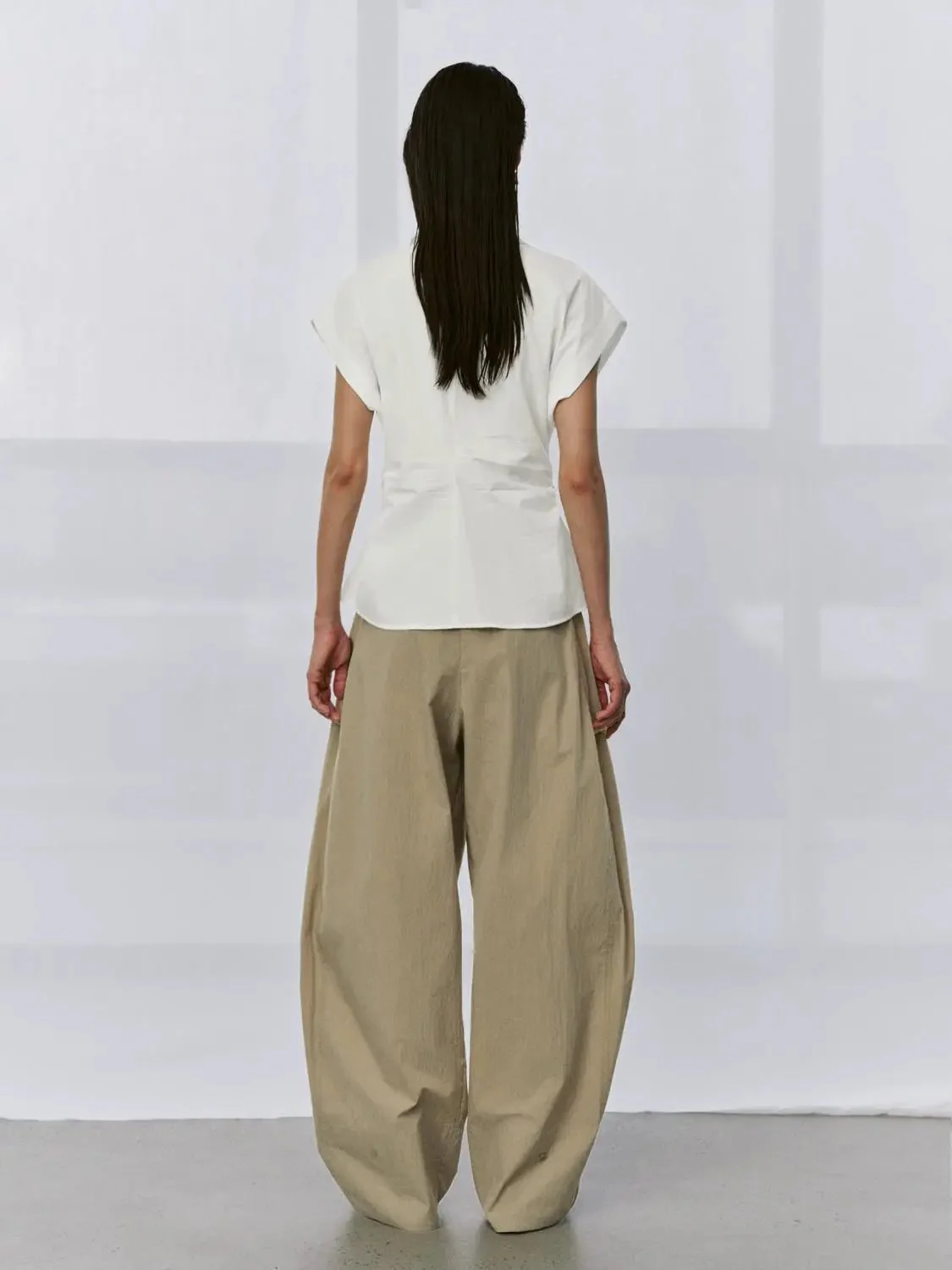 Nipped Waist Cap Short Sleeve Shirts
