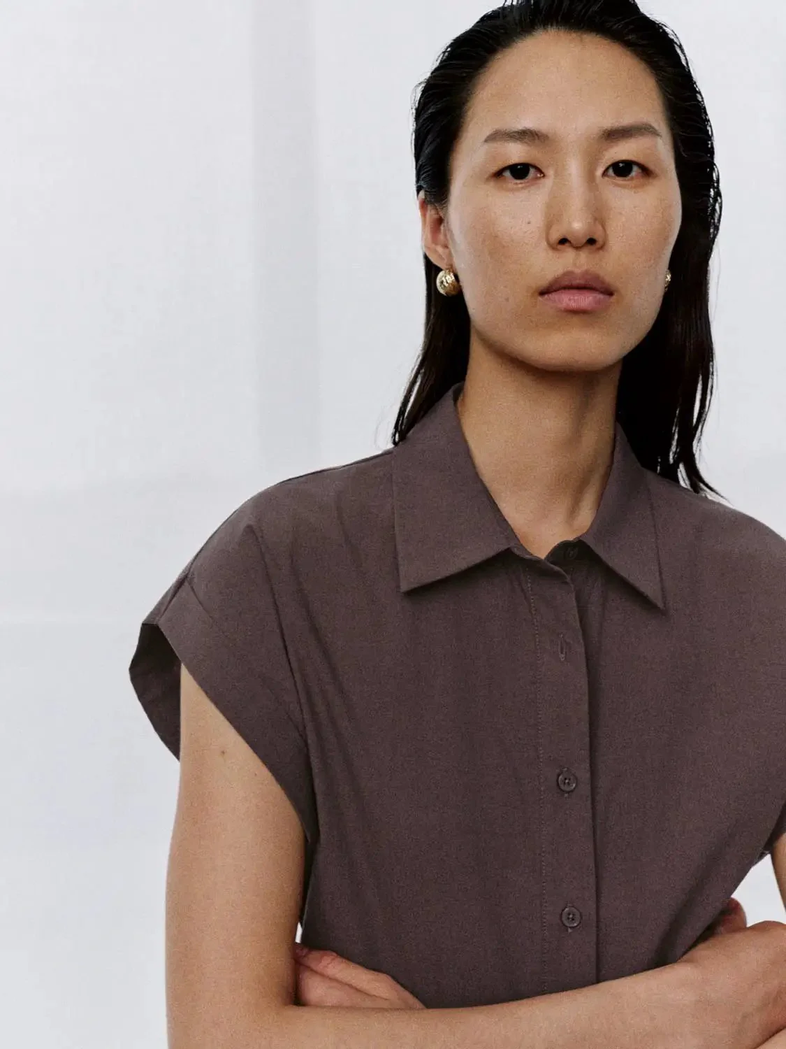 Nipped Waist Cap Short Sleeve Shirts