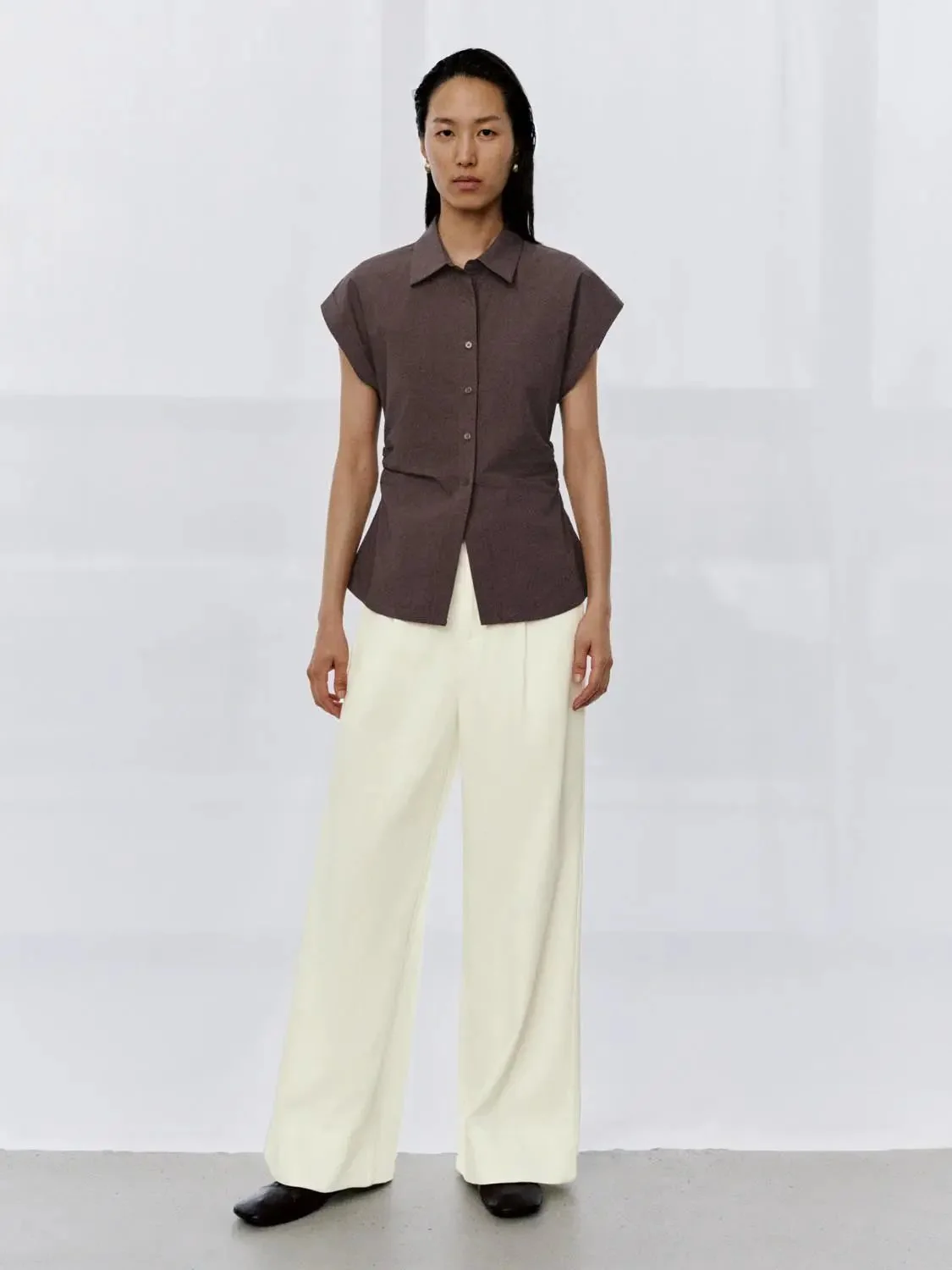Nipped Waist Cap Short Sleeve Shirts