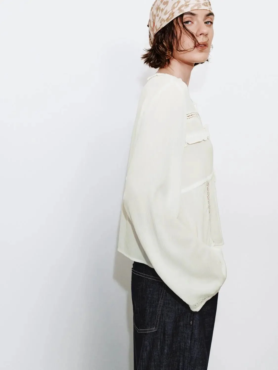 13245-viscose-ruffle-trim-v-neck-lace-up-overhead-shirt-2.webp Viscose Ruffle Trim V-Neck Lace Up Overhead Shirt