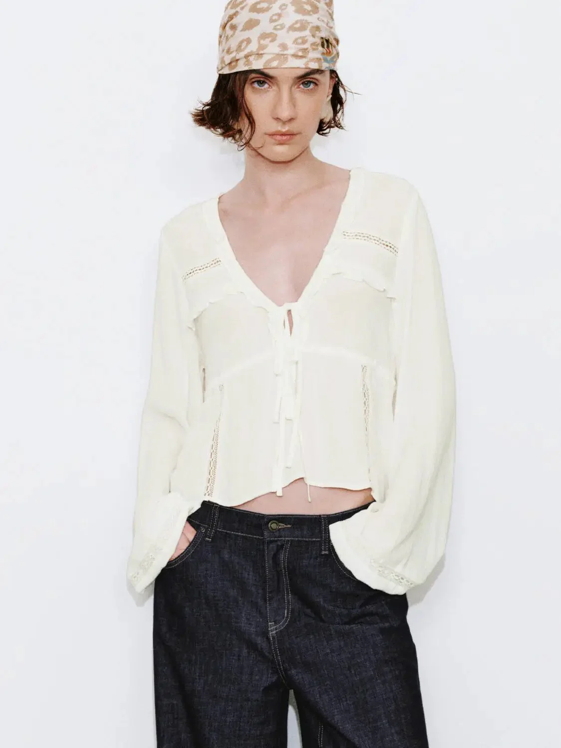 13245-viscose-ruffle-trim-v-neck-lace-up-overhead-shirt-9.webp Viscose Ruffle Trim V-Neck Lace Up Overhead Shirt