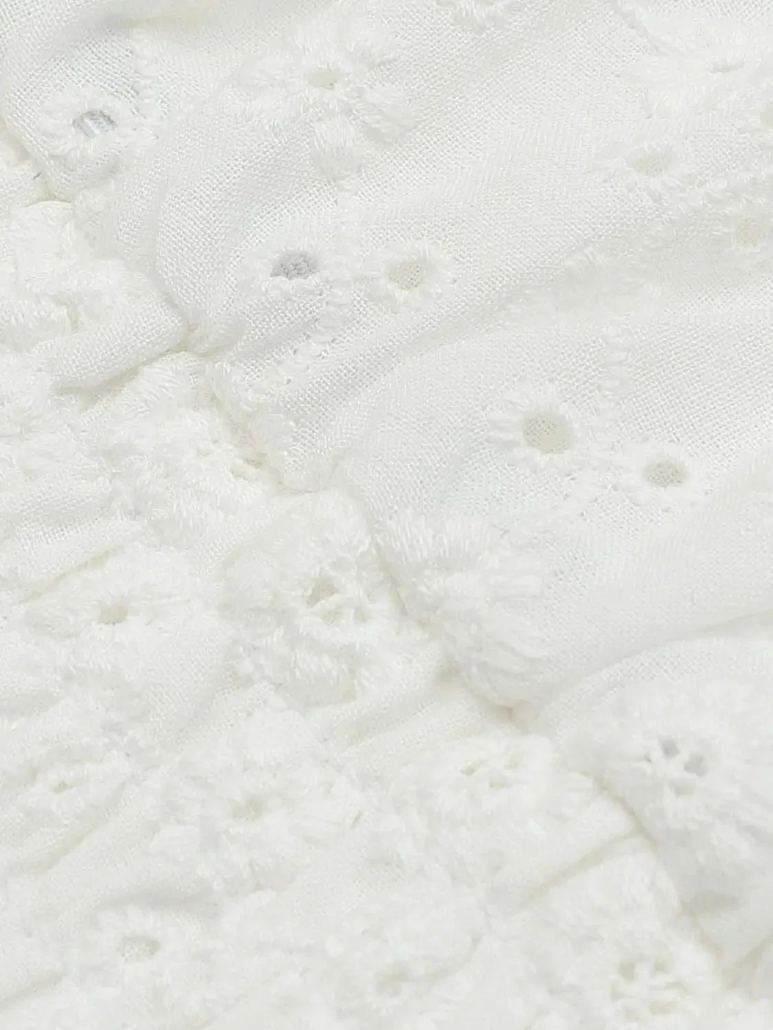 Cotton Eyelet Shirred Delicate Cap Sleeve Shirts