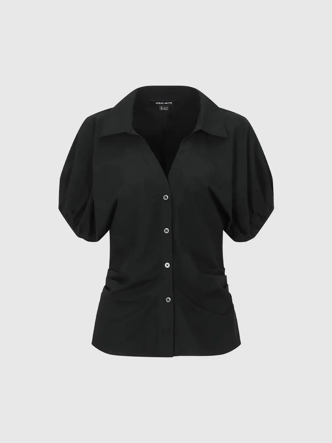 Cotton V Neck Puff Sleeve Shirt