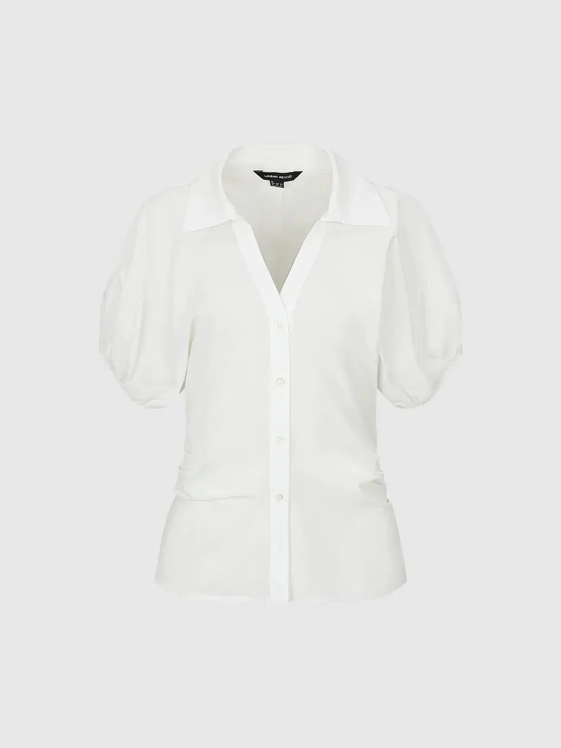 Cotton V Neck Puff Sleeve Shirt