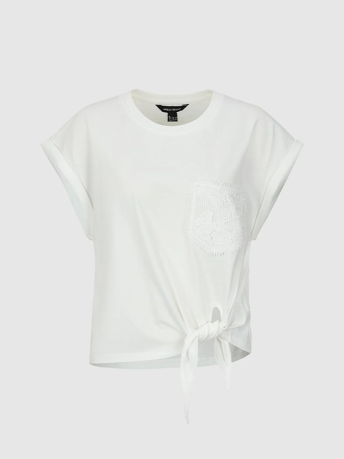 Cotton Embroidered Tie Knot Asymmetric T Shirt