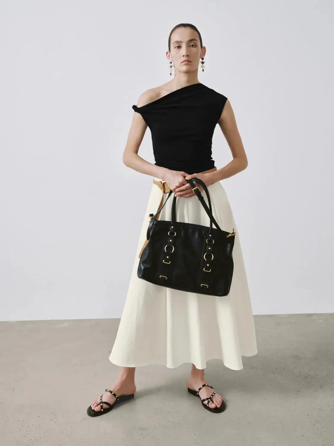 Viscose Lyocell Blend Boho Belted A-Line Midi Skirts