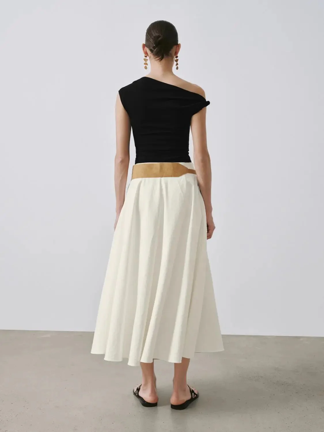 Viscose Lyocell Blend Boho Belted A-Line Midi Skirts