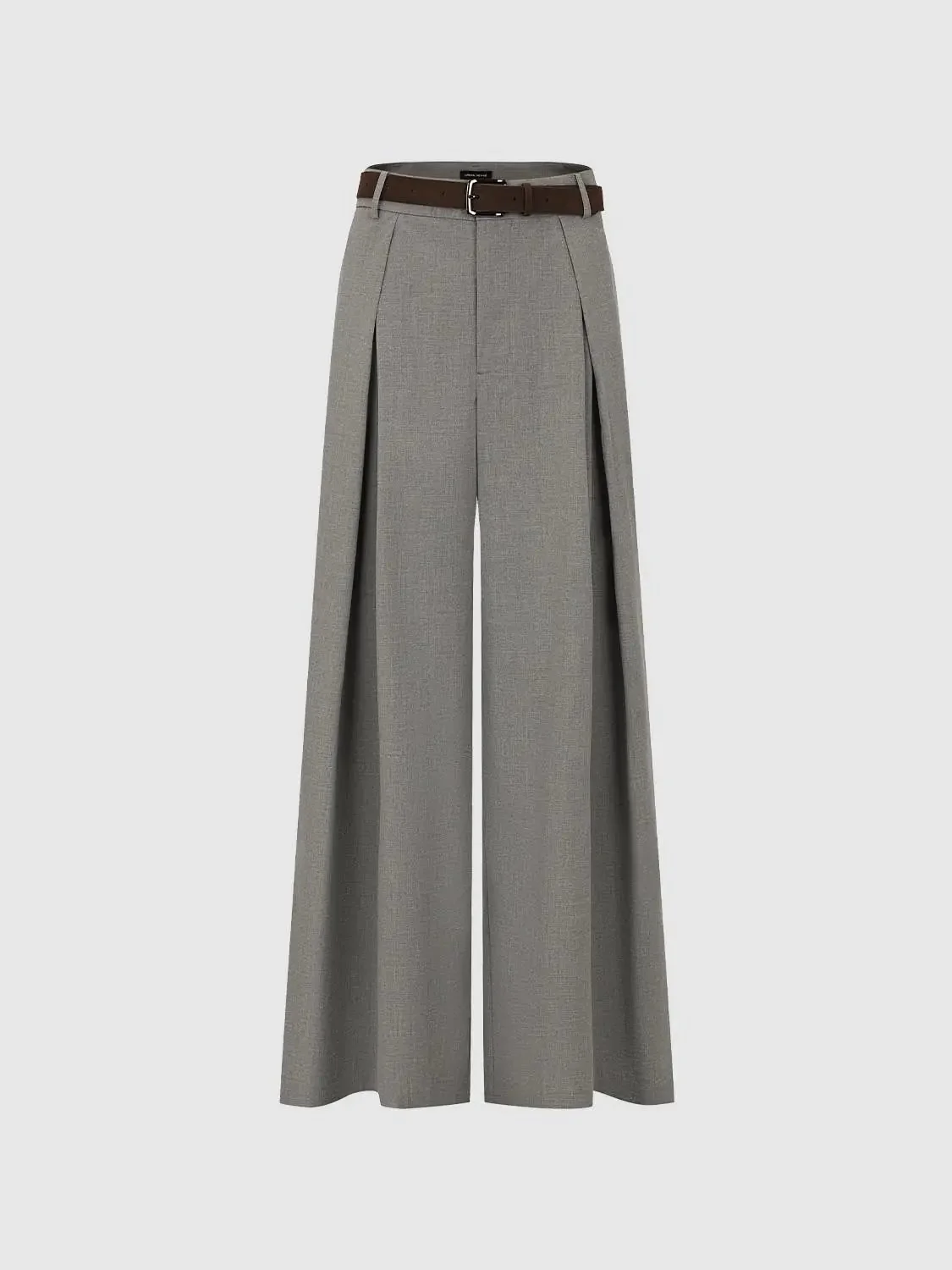 Belted Pleated Tailored Wide Leg Pants For Office Wear