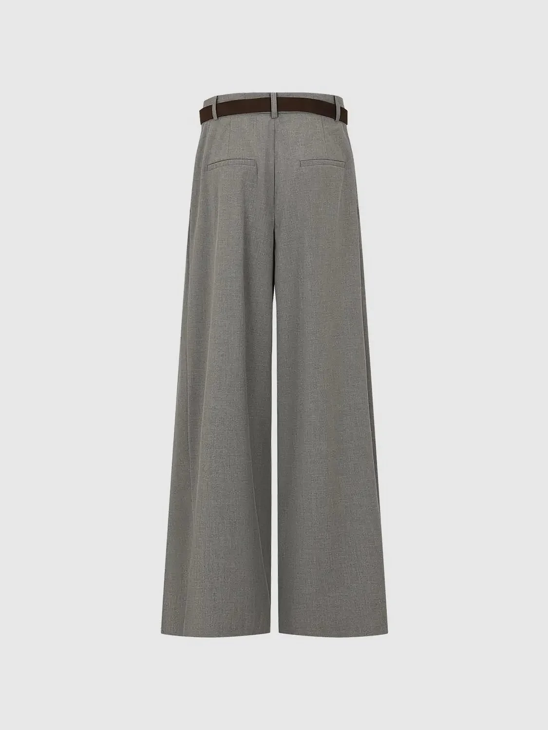 Belted Pleated Tailored Wide Leg Pants For Office Wear