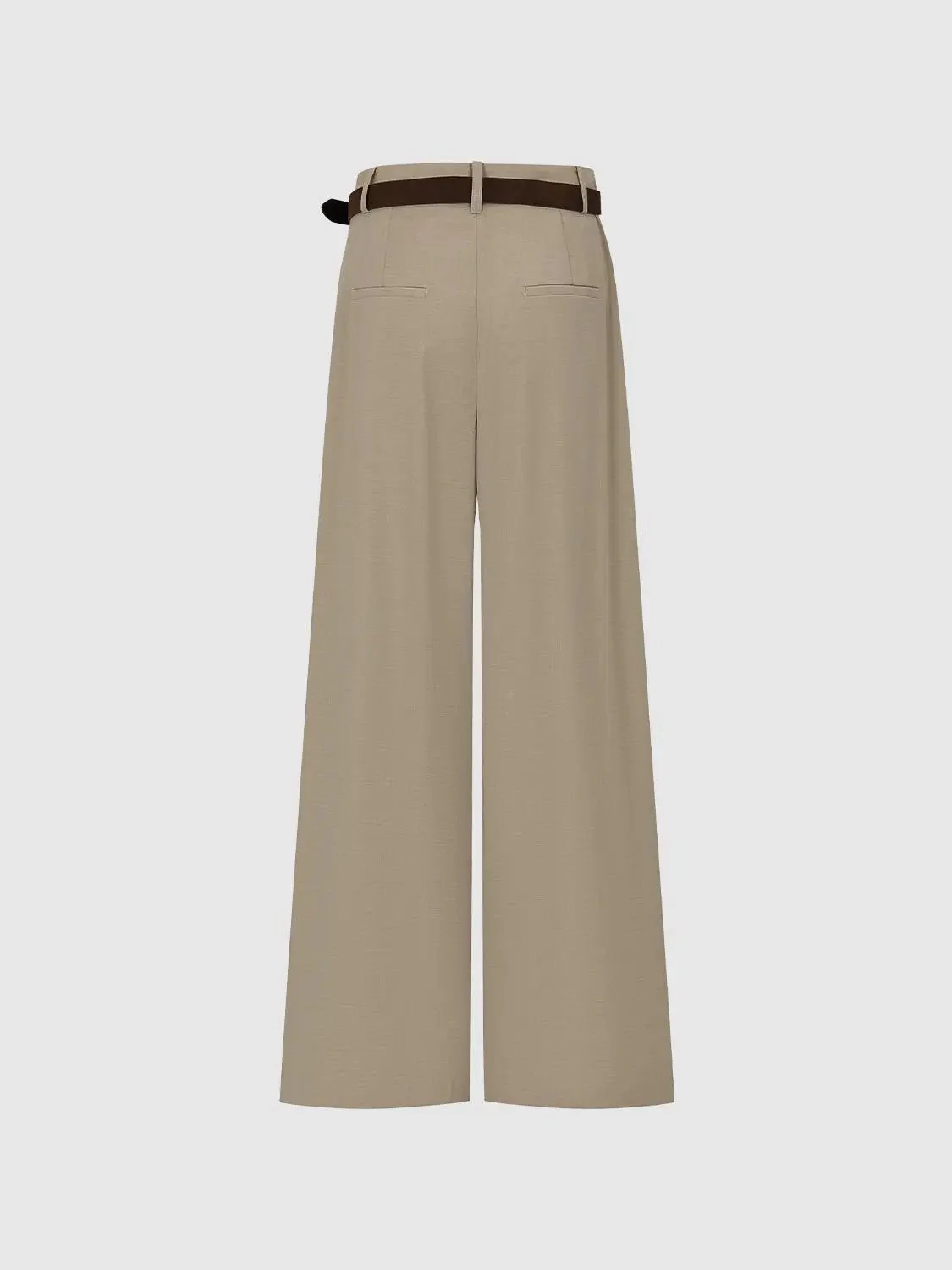 Belted Pleated Tailored Wide Leg Pants For Office Wear