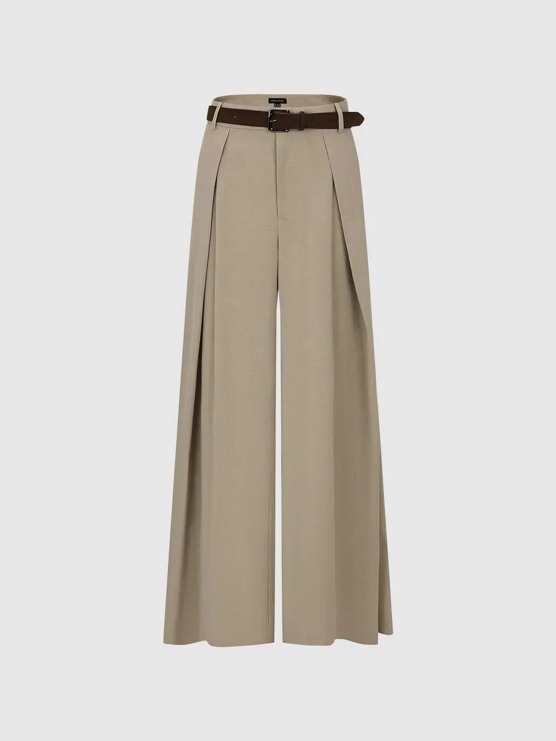 Belted Pleated Tailored Wide Leg Pants For Office Wear