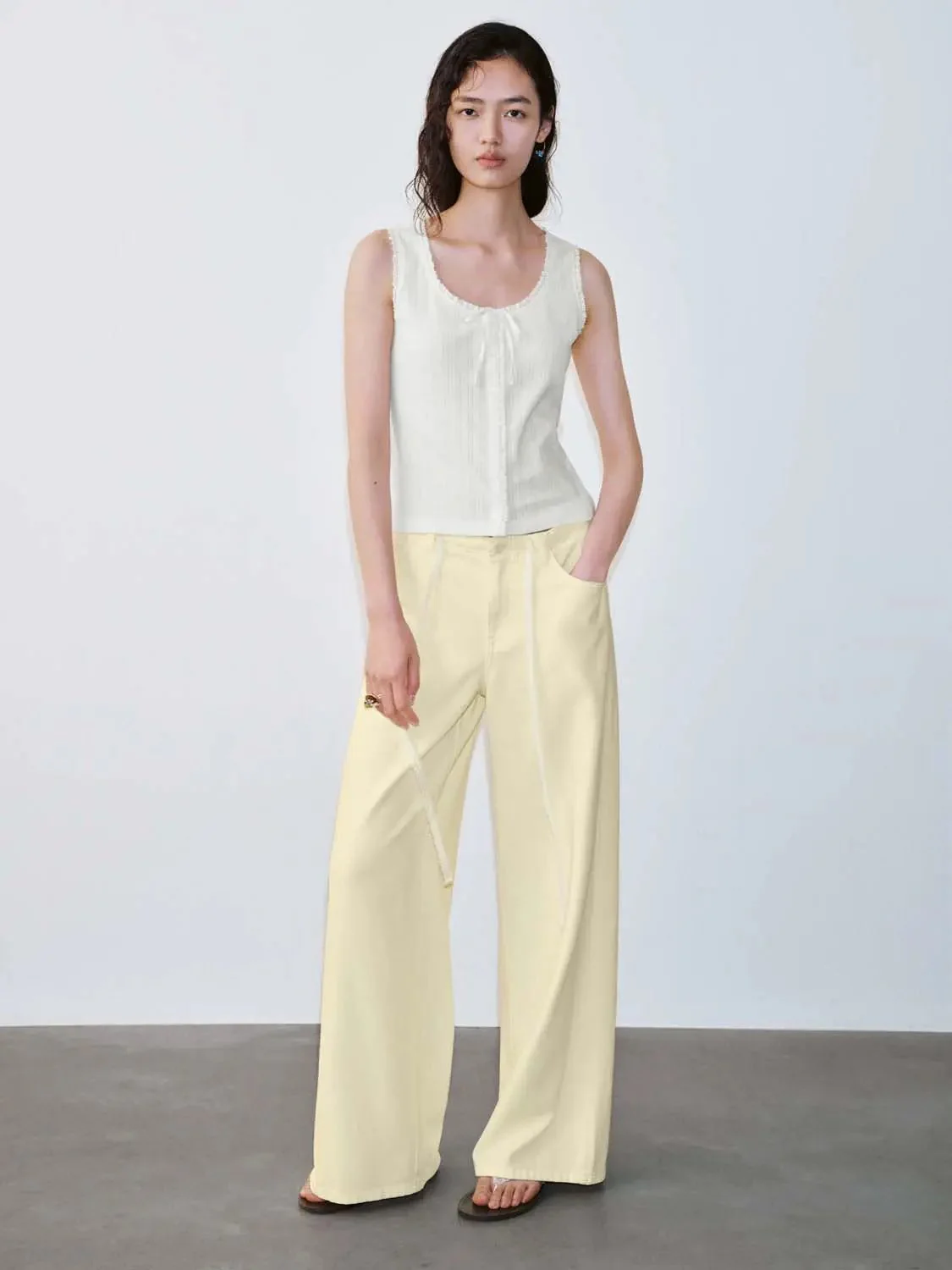 13393-lace-trim-bow-front-cotton-sleeveless-t-shirt-4.webp Lace Trim Bow Front Cotton Sleeveless T Shirt