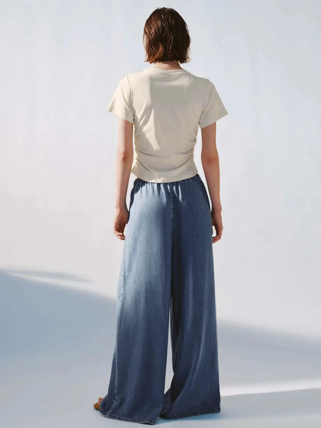 Cotton Blend Crew Neck With Twist Hem T Shirts