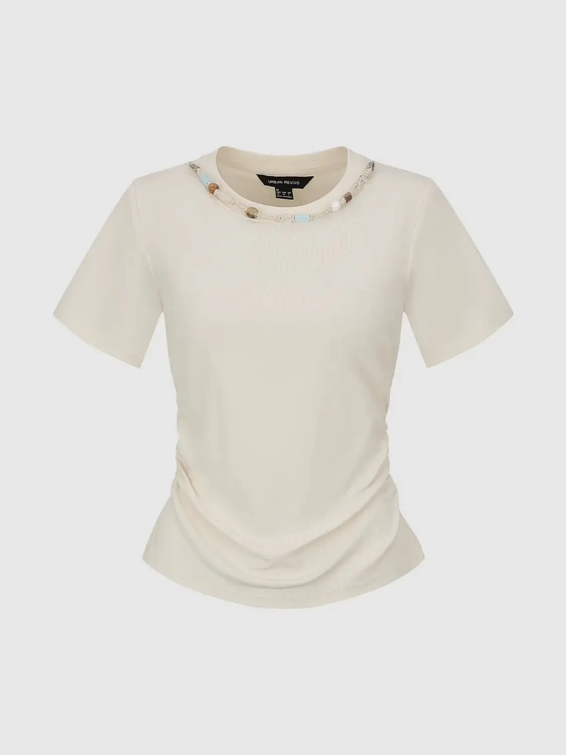 Cotton Blend Crew Neck With Twist Hem T Shirts