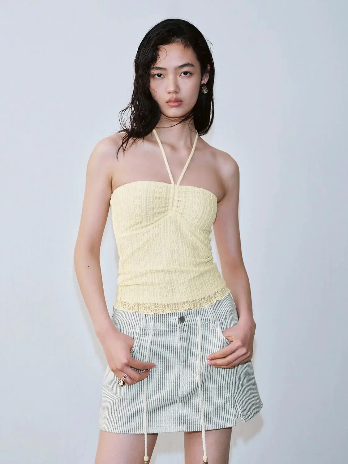 Halter Neck Bandeau Tops With Lightweight Slight Stretch Fabric
