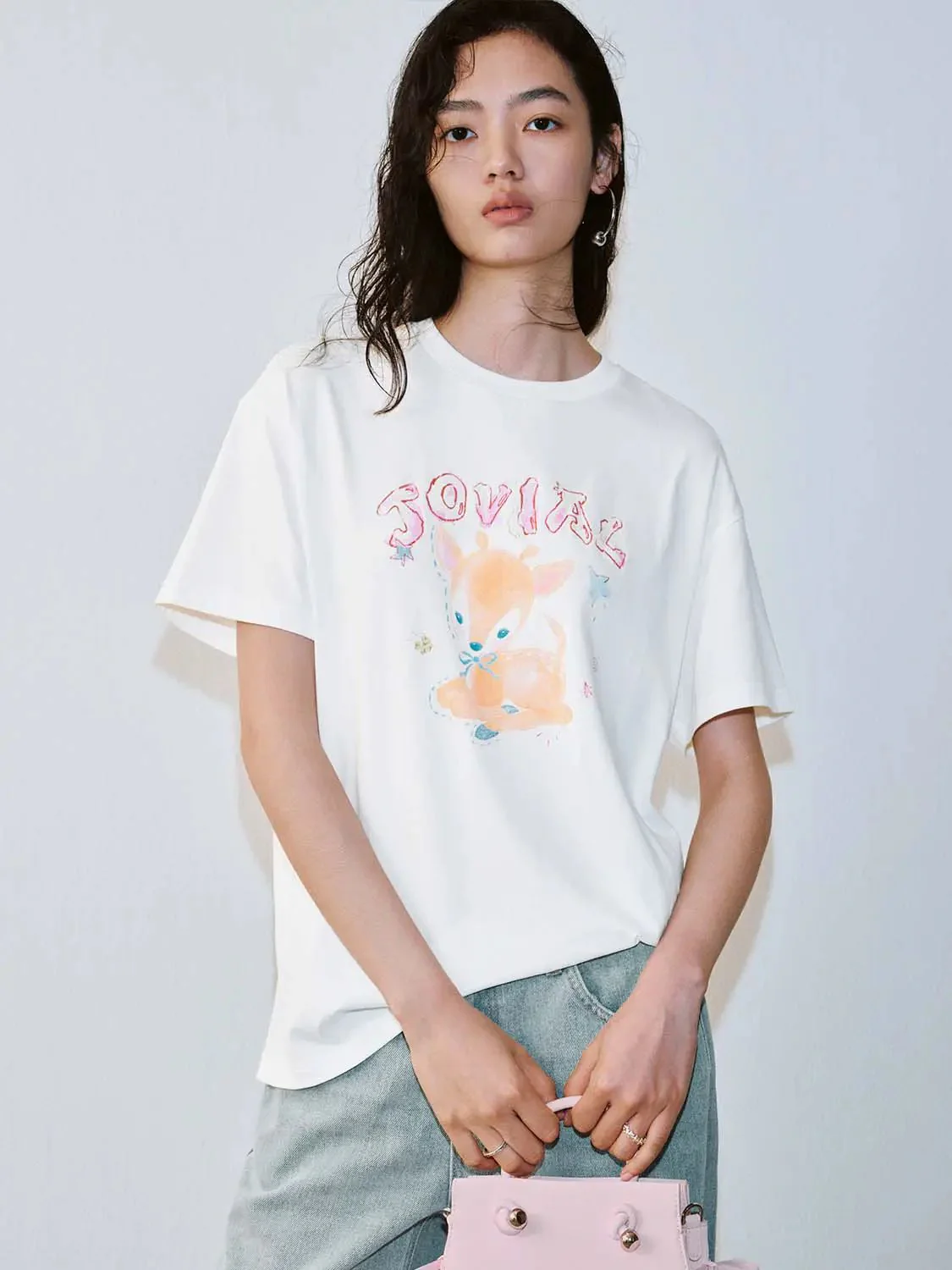 Cotton Joyful Fox Graphic T Shirt