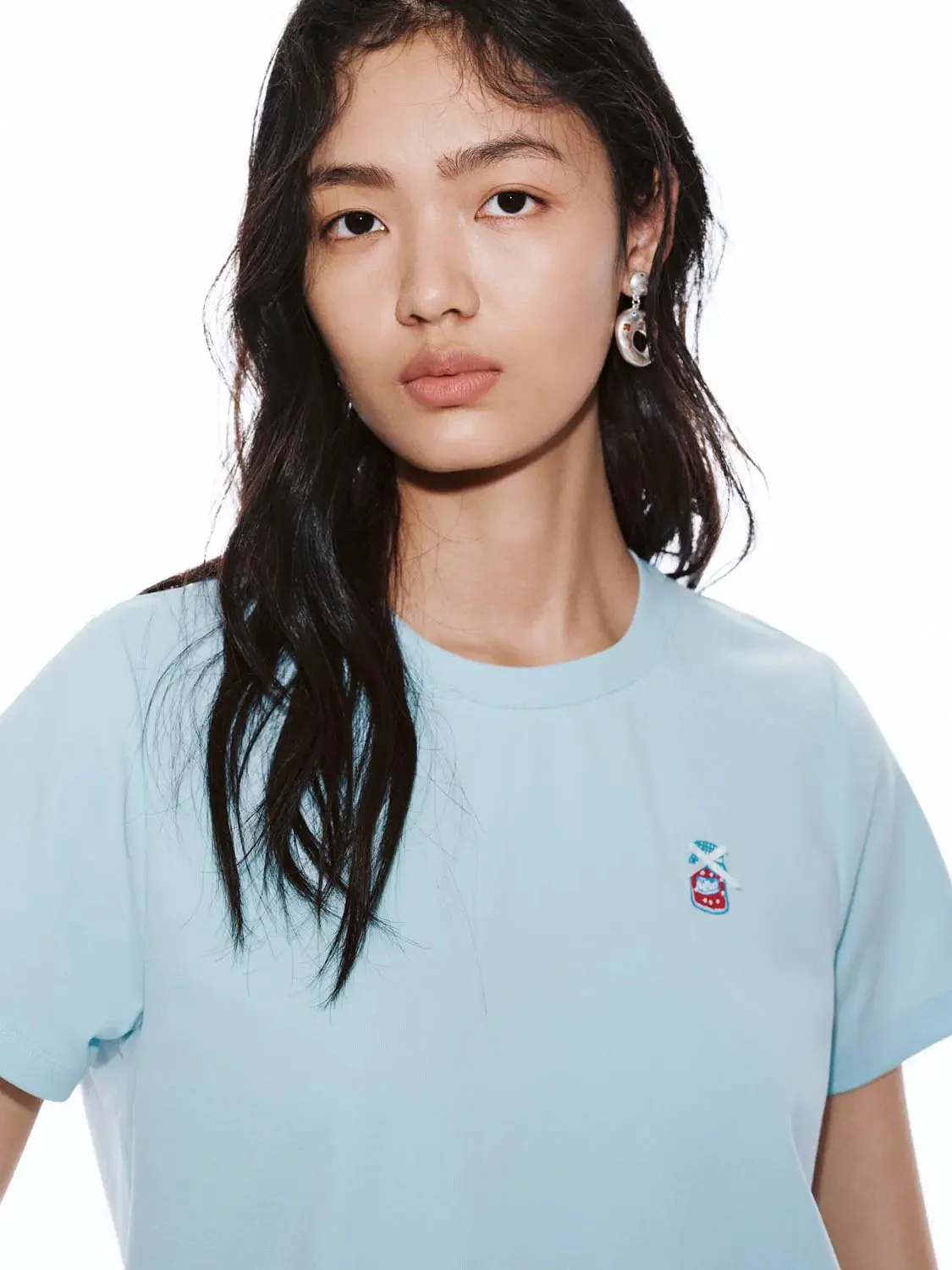 13447-cotton-blend-embroidered-crew-neck-t-shirt-3.webp Cotton Blend Embroidered Crew Neck T Shirt