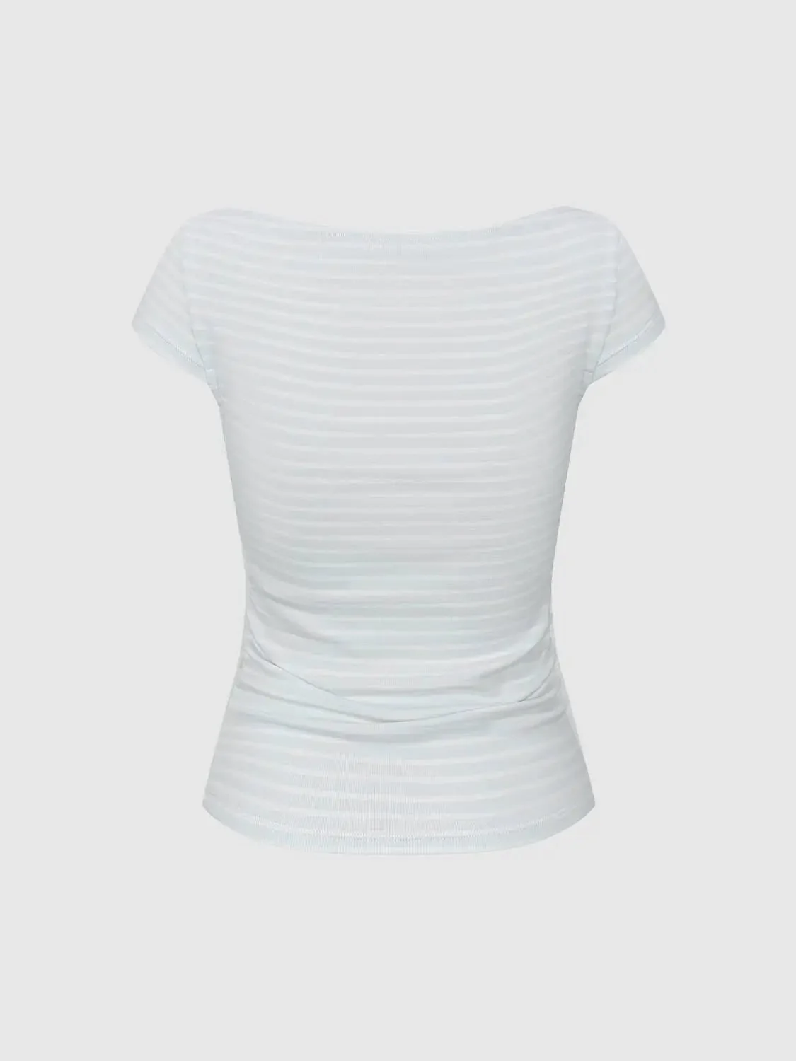 Striped Embroidered Ruched Cotton T Shirt
