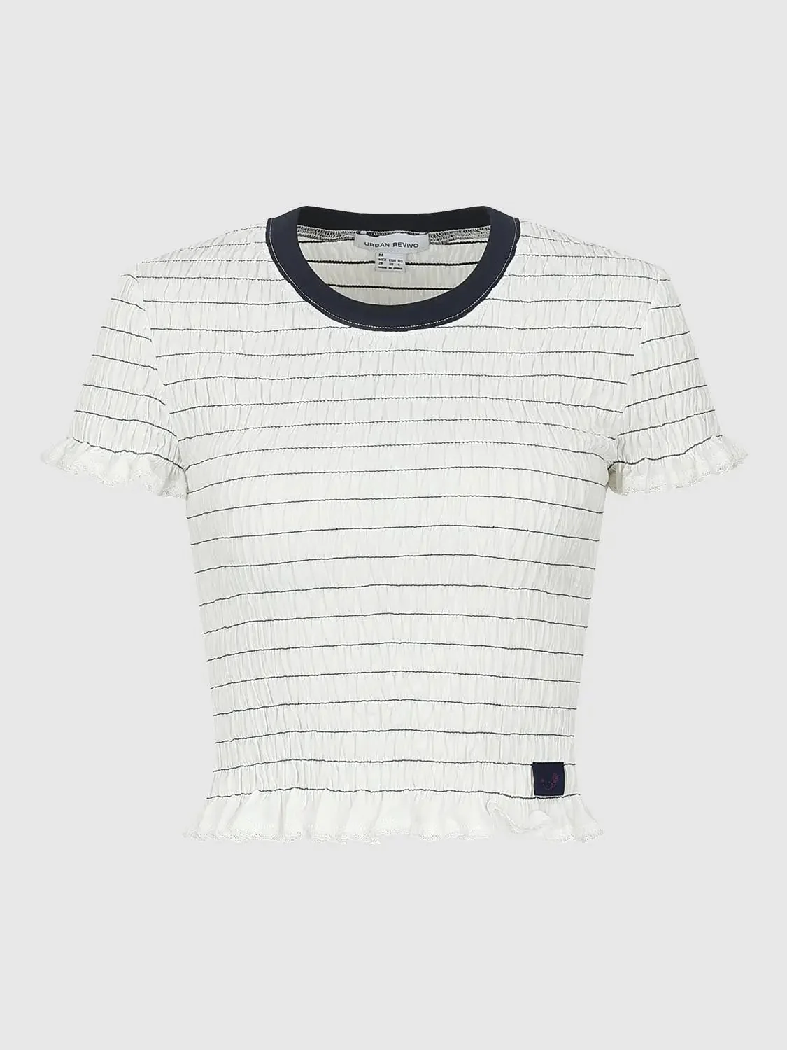 13521-cotton-striped-contrast-crew-neck-ruffle-trim-t-shirts-7.webp Cotton Striped Contrast Crew Neck Ruffle Trim T-Shirts