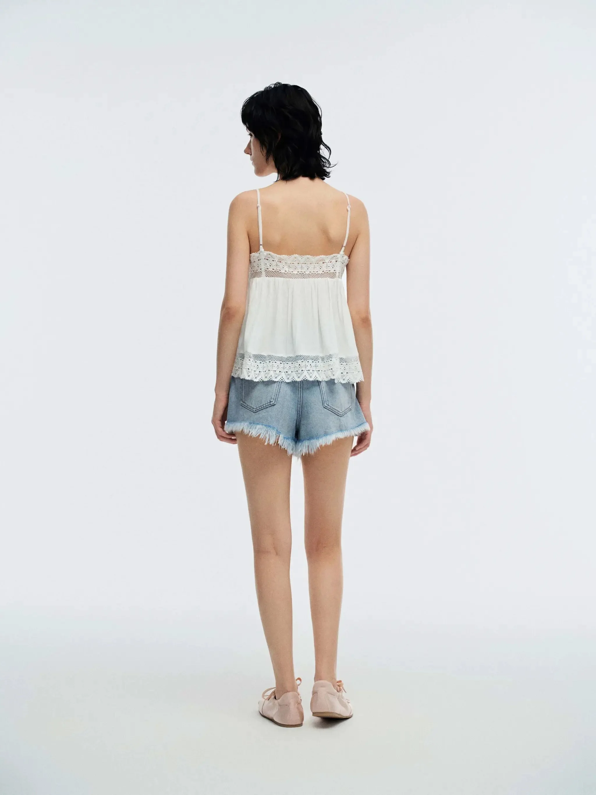 Delicate Chiffon Lace Trim Strappy Cami Tops
