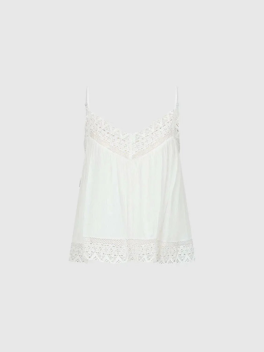 Delicate Chiffon Lace Trim Strappy Cami Tops
