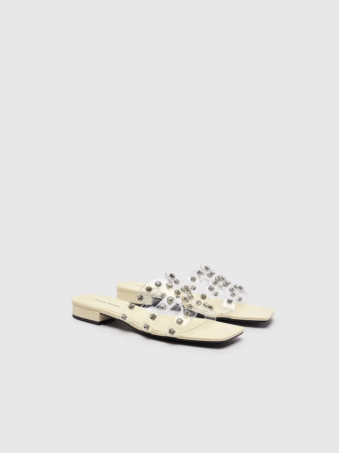 Beige Clear PVC Strap Rhinestone Slippers