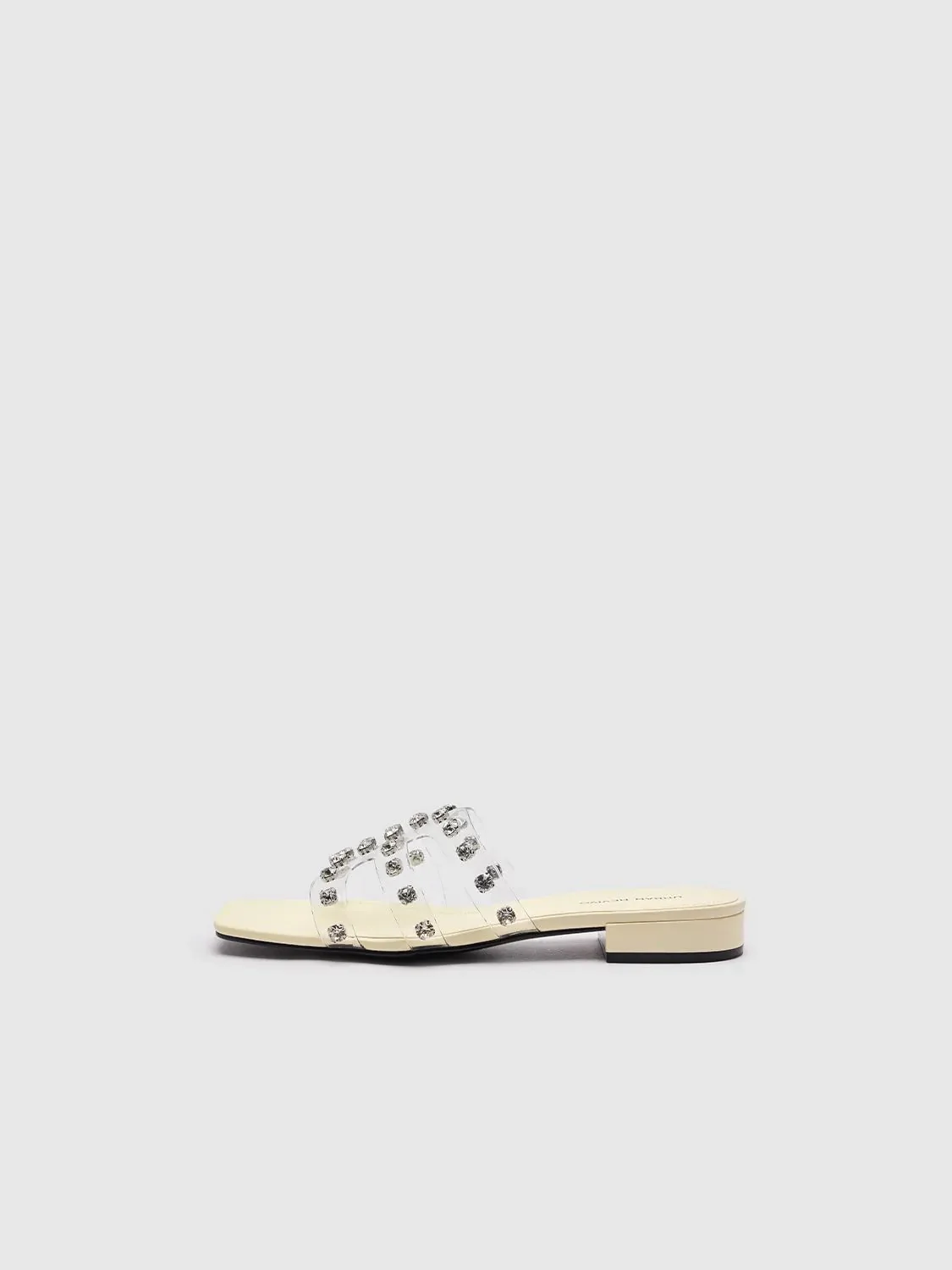 Beige Clear PVC Strap Rhinestone Slippers