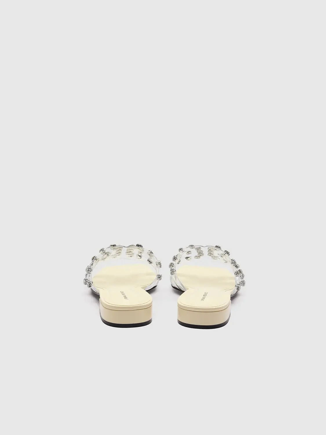 Beige Clear PVC Strap Rhinestone Slippers