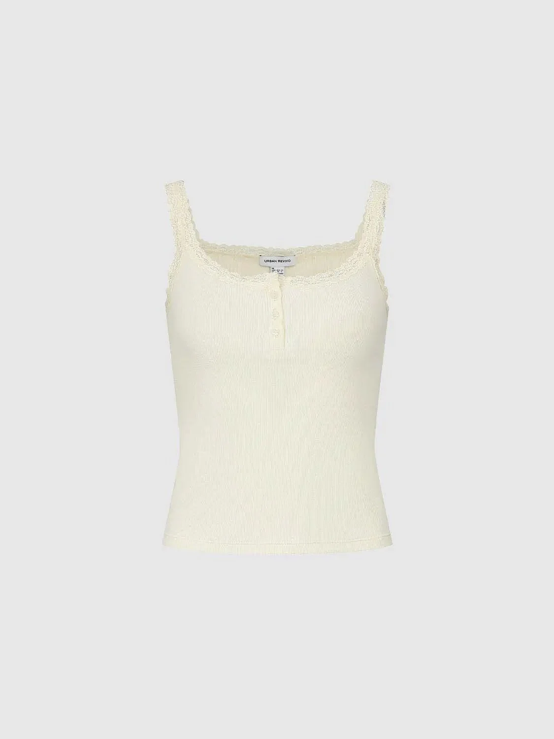 Cream Delicate Lace Trim Strappy Cotton Tank Tops