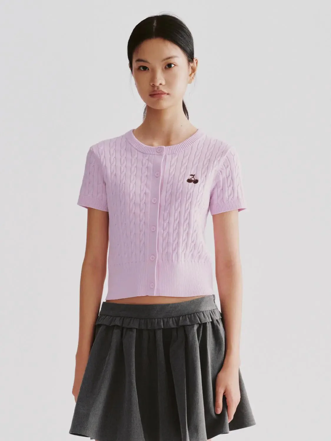 13654-lavender-cotton-cable-knit-short-sleeve-cardigans-1.webp Lavender Cotton Cable Knit Short Sleeve Cardigans