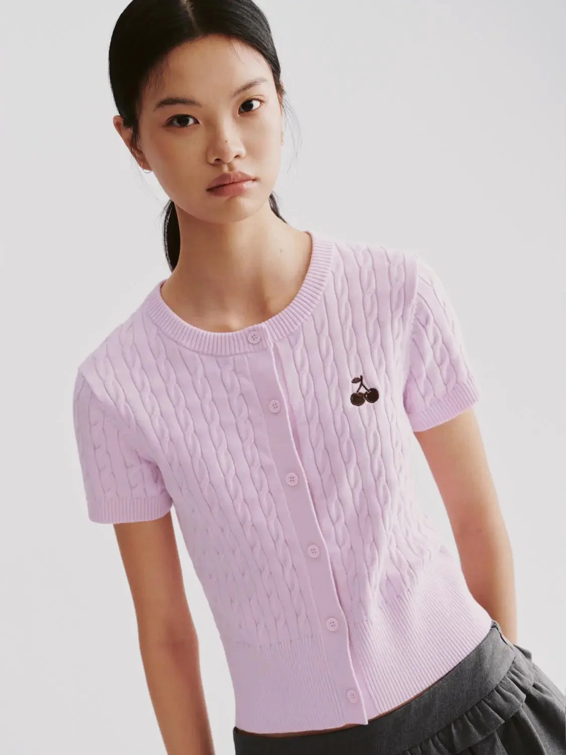 13654-lavender-cotton-cable-knit-short-sleeve-cardigans-3.webp Lavender Cotton Cable Knit Short Sleeve Cardigans