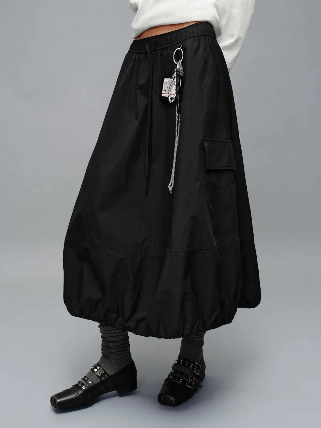Drawstring Pull On A-Line Midi Skirts