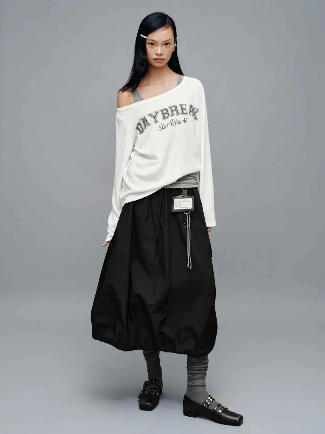 Drawstring Pull On A-Line Midi Skirts