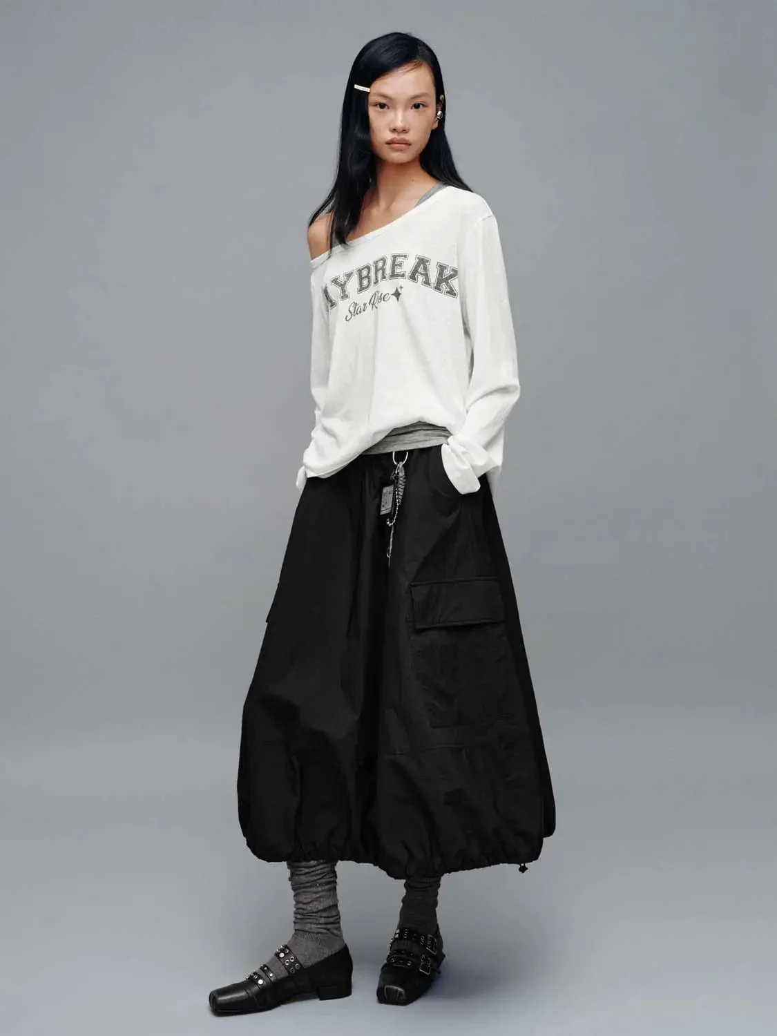 Drawstring Pull On A-Line Midi Skirts
