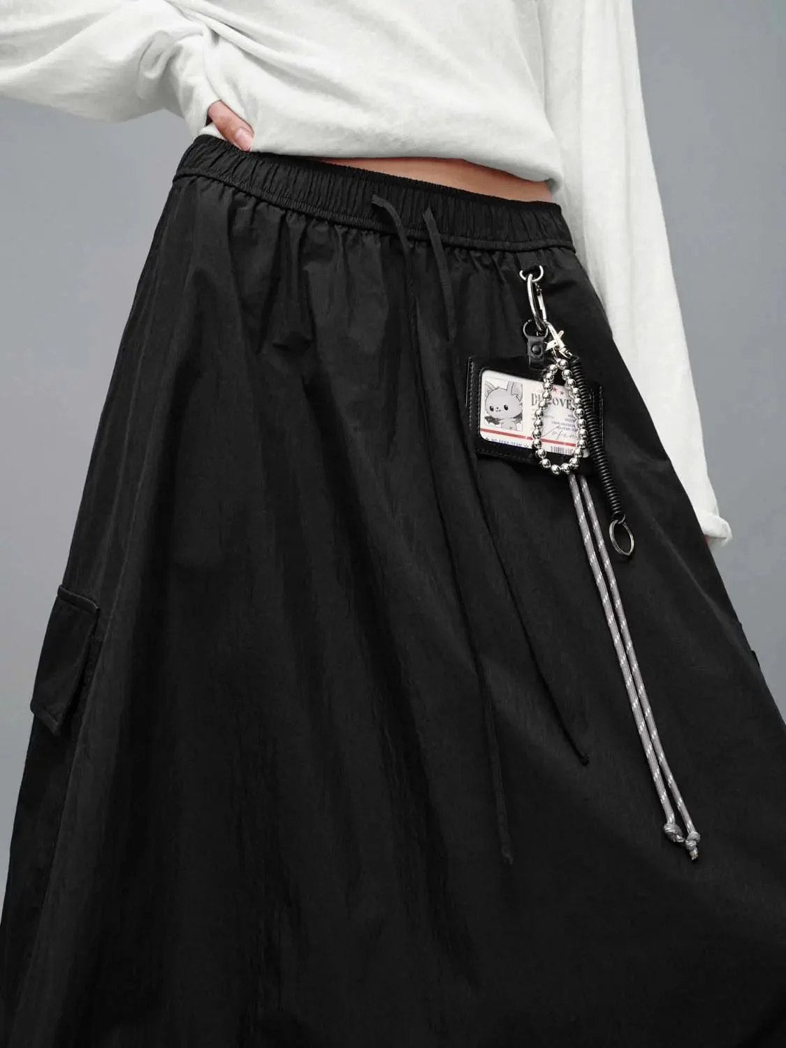Drawstring Pull On A-Line Midi Skirts