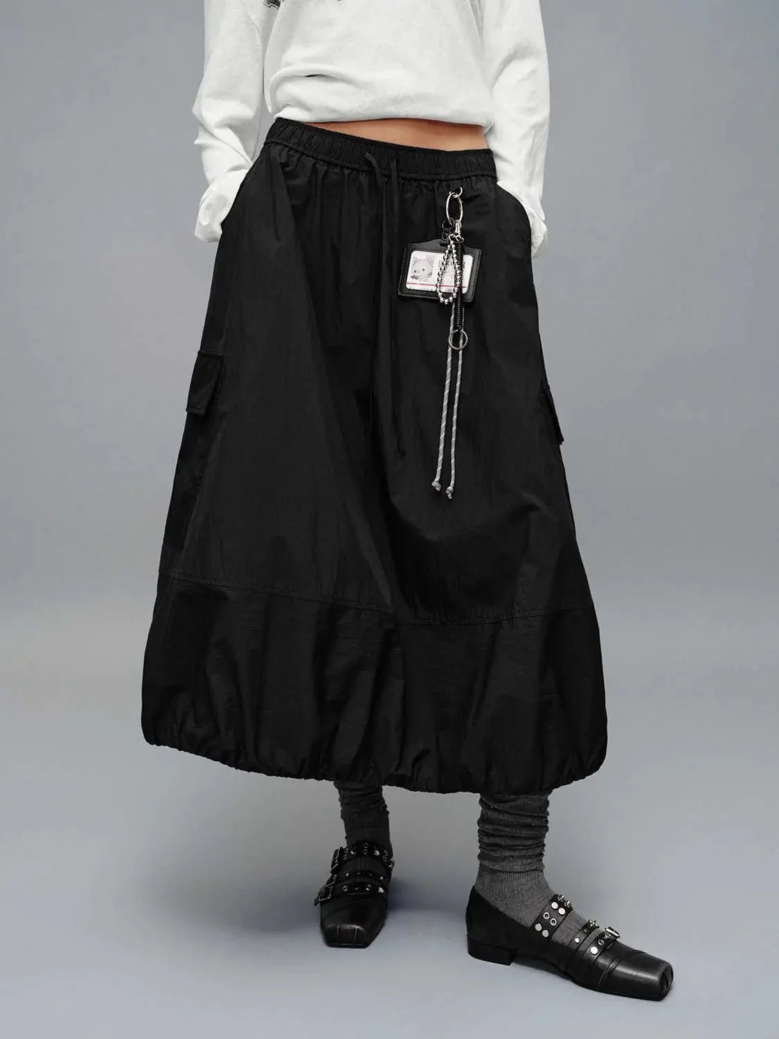 Drawstring Pull On A-Line Midi Skirts