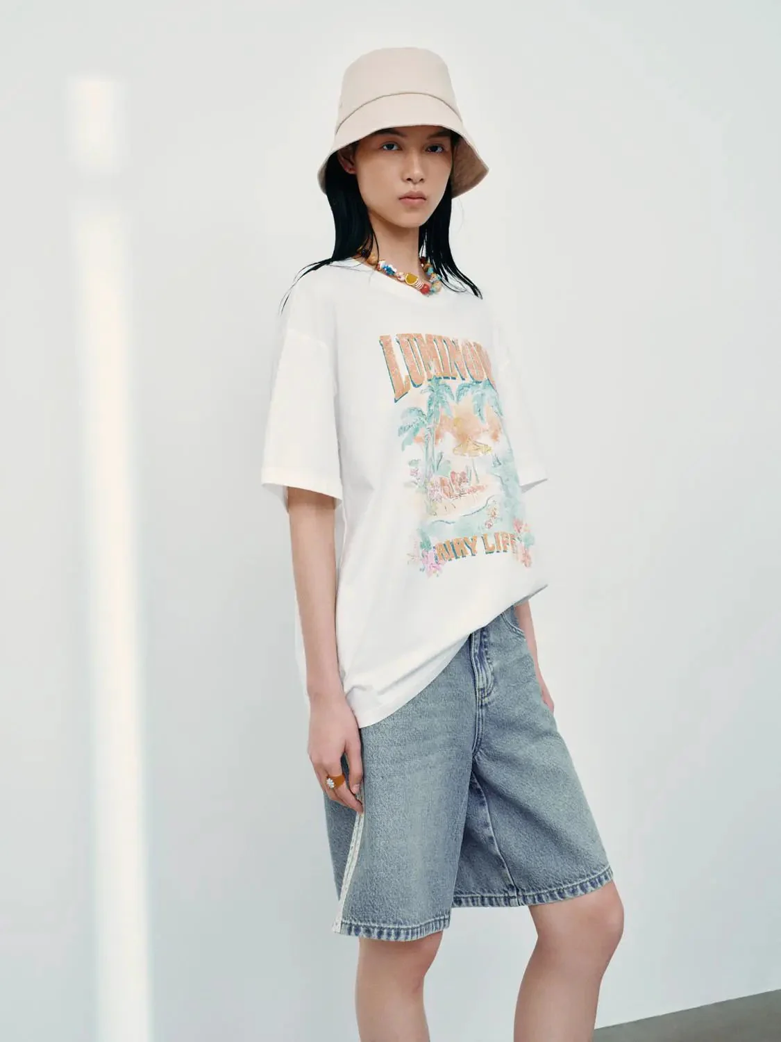 Cotton Graphic Print Palm Scene Soft T-Shirts