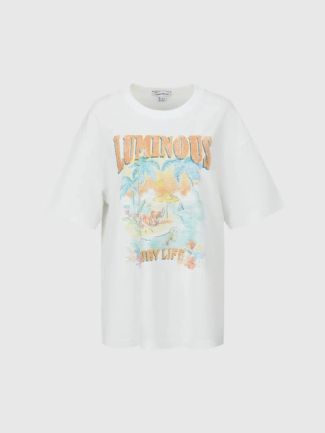 Cotton Graphic Print Palm Scene Soft T-Shirts