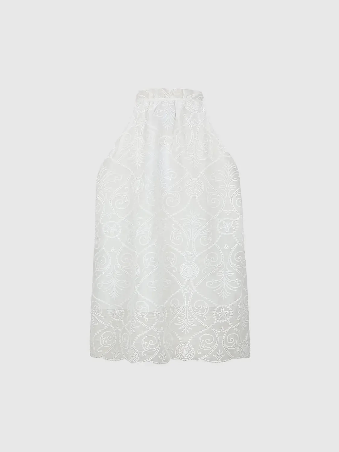 13701-lace-embroidered-white-tassel-neck-tie-cami-tops-2.webp Lace Embroidered White Tassel Neck Tie Cami Tops
