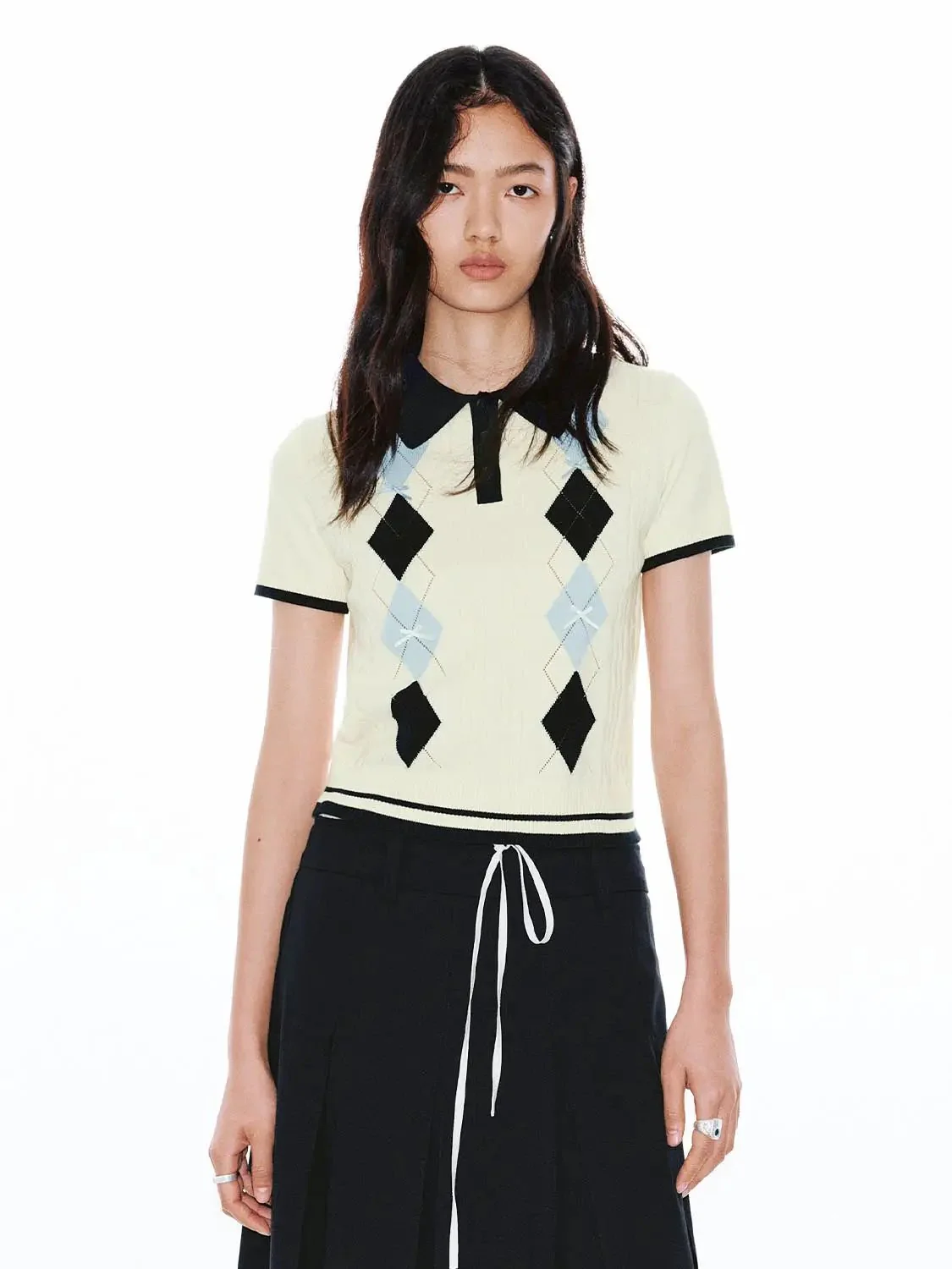 13743-argyle-detail-cotton-knit-polo-neck-short-sleeve-t-shirts-1.webp Argyle Detail Cotton Knit Polo Neck Short Sleeve T-Shirts