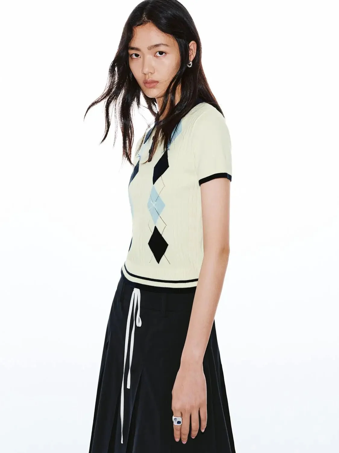 13743-argyle-detail-cotton-knit-polo-neck-short-sleeve-t-shirts-2.webp Argyle Detail Cotton Knit Polo Neck Short Sleeve T-Shirts