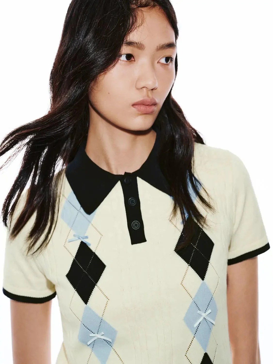 13743-argyle-detail-cotton-knit-polo-neck-short-sleeve-t-shirts-3.webp Argyle Detail Cotton Knit Polo Neck Short Sleeve T-Shirts