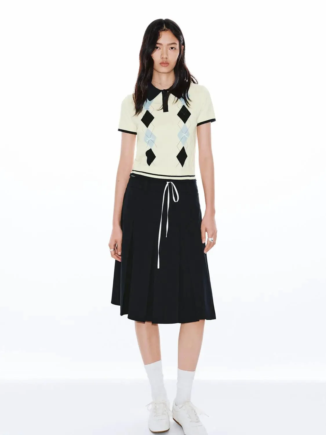 13743-argyle-detail-cotton-knit-polo-neck-short-sleeve-t-shirts-4.webp Argyle Detail Cotton Knit Polo Neck Short Sleeve T-Shirts