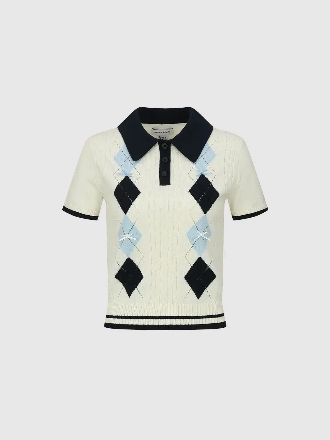13743-argyle-detail-cotton-knit-polo-neck-short-sleeve-t-shirts-7.webp Argyle Detail Cotton Knit Polo Neck Short Sleeve T-Shirts