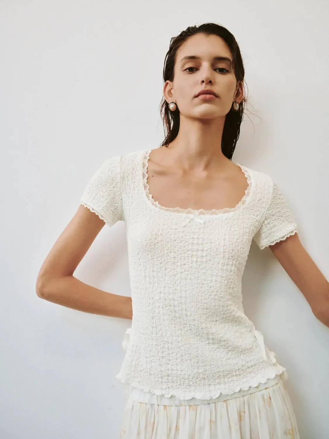 13749-textured-knit-square-neck-ruffle-bow-t-shirts-3.webp Textured Knit Square Neck Ruffle Bow T-Shirts