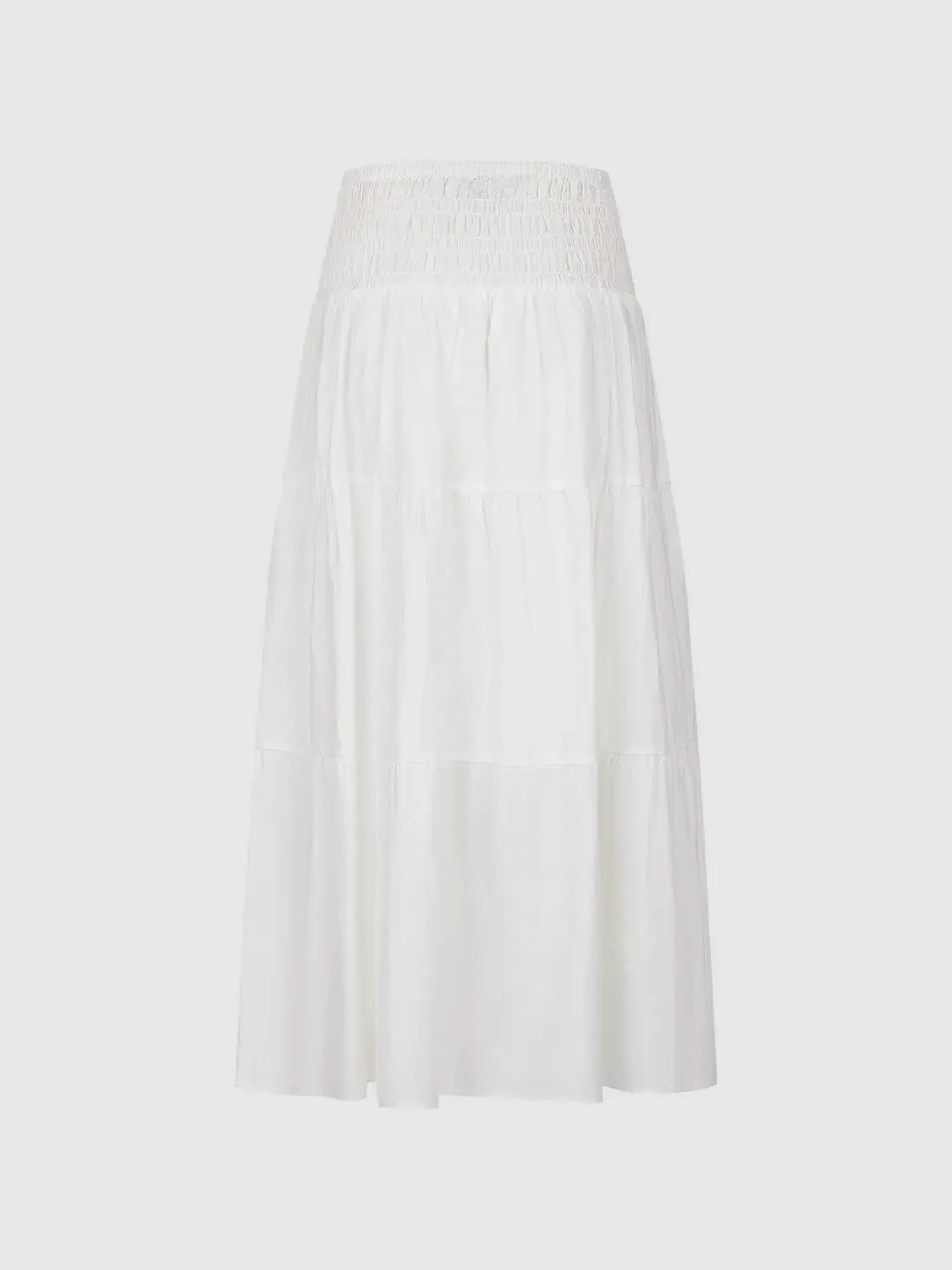 13754-elegant-shirred-cotton-tiered-pull-on-a-line-midi-skirts-2.webp Elegant Shirred Cotton Tiered Pull-On A-Line Midi Skirts