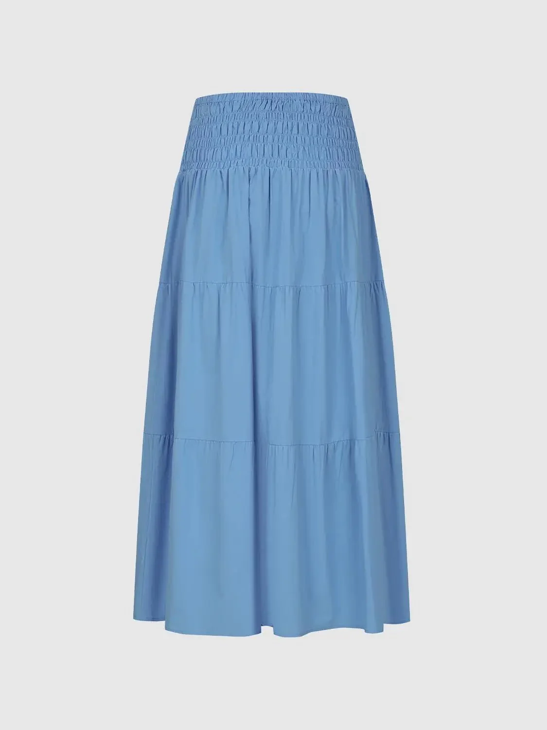 13754-elegant-shirred-cotton-tiered-pull-on-a-line-midi-skirts-5.webp Elegant Shirred Cotton Tiered Pull-On A-Line Midi Skirts